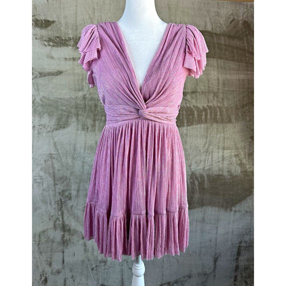 Sabina Musayev Shaylee Lavender Shimmery Pleated Mini Dress Womens XS